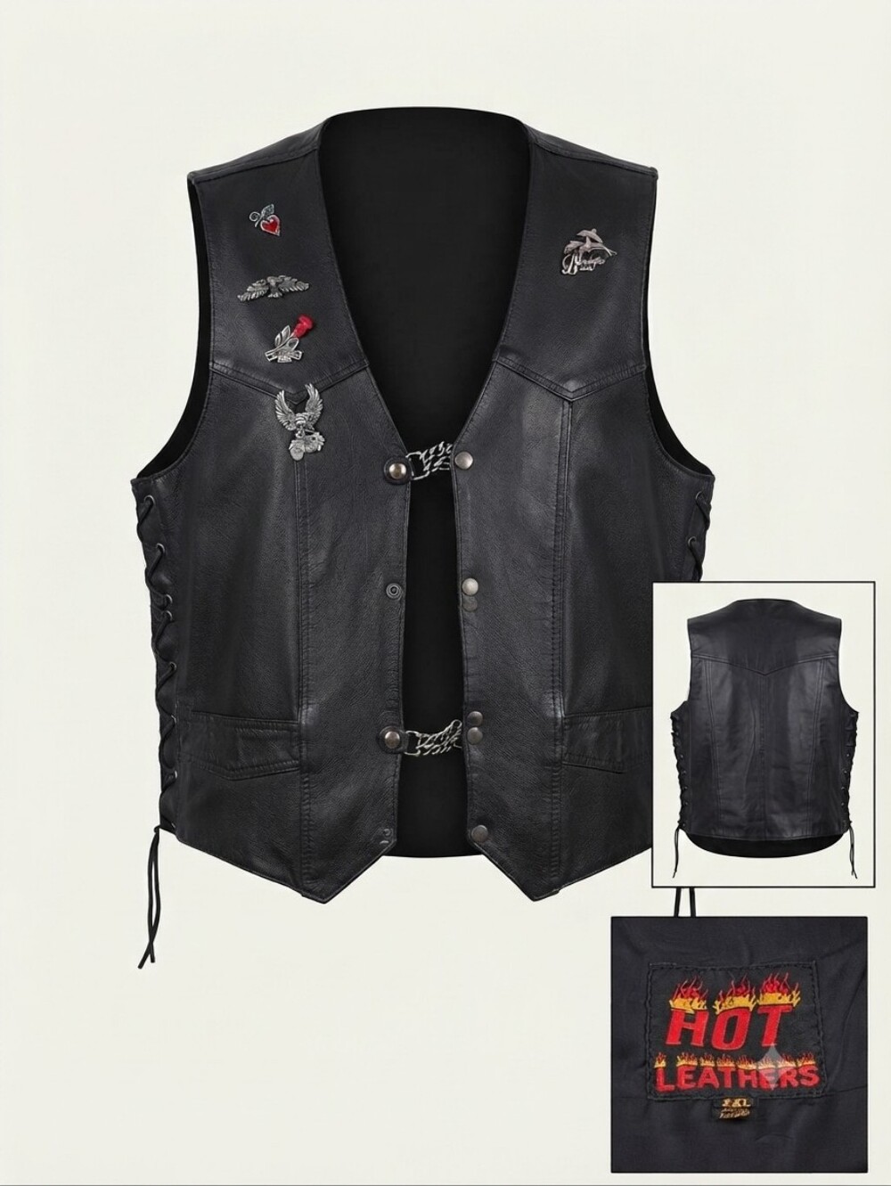 Vintage Hot Leathers Women’s Genuine Leather Biker Vest XXL w/ Pins. 2000s